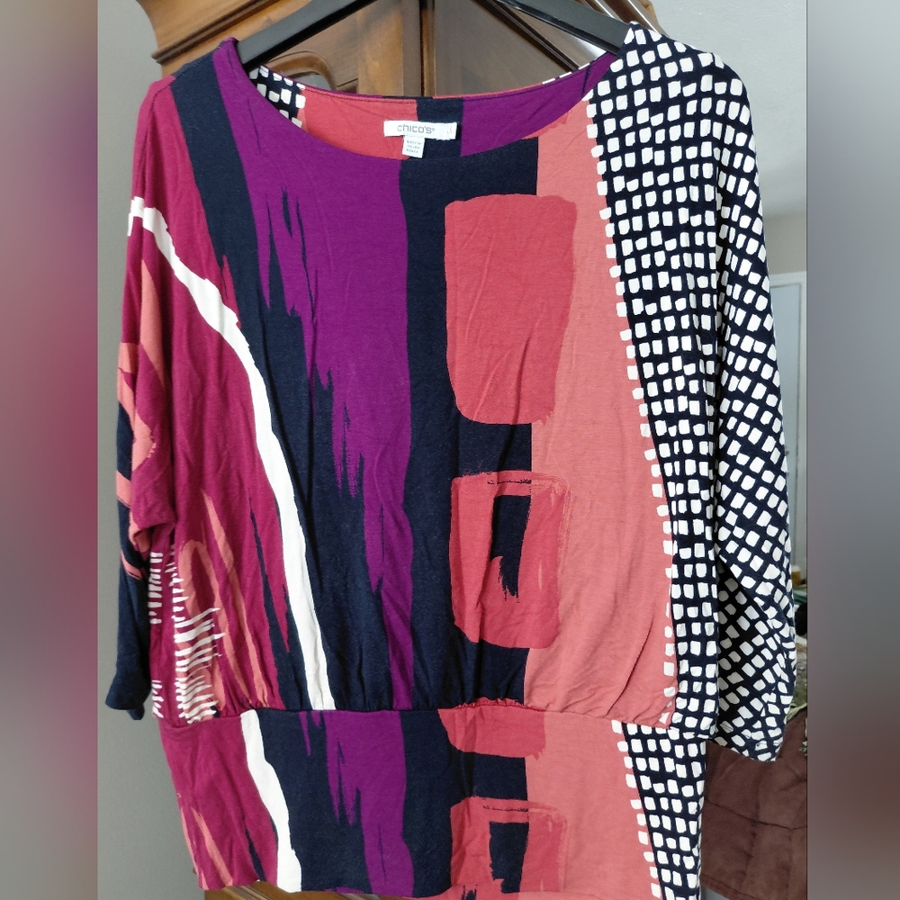 Chico"s  Women's Purple and Black Patterned Blouse